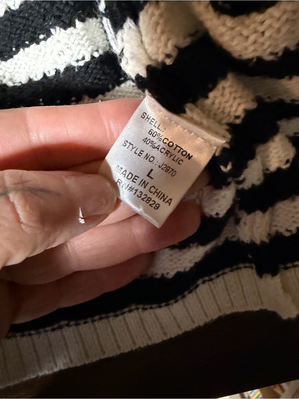 Striped Crew Neck Sweater in Black and Cream